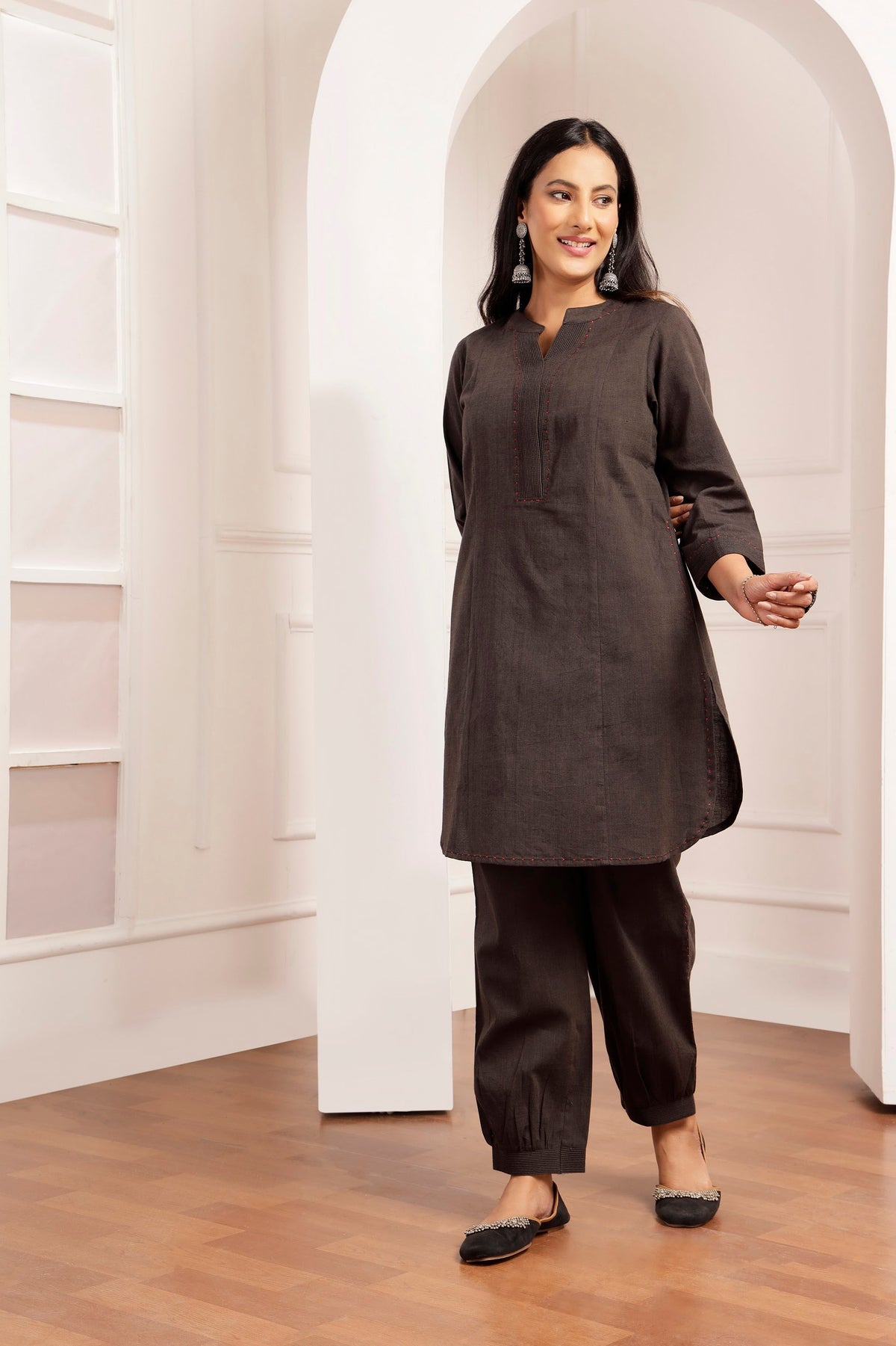 Charcoal Handwoven Cotton Tunic & Salwar Co-ord Set