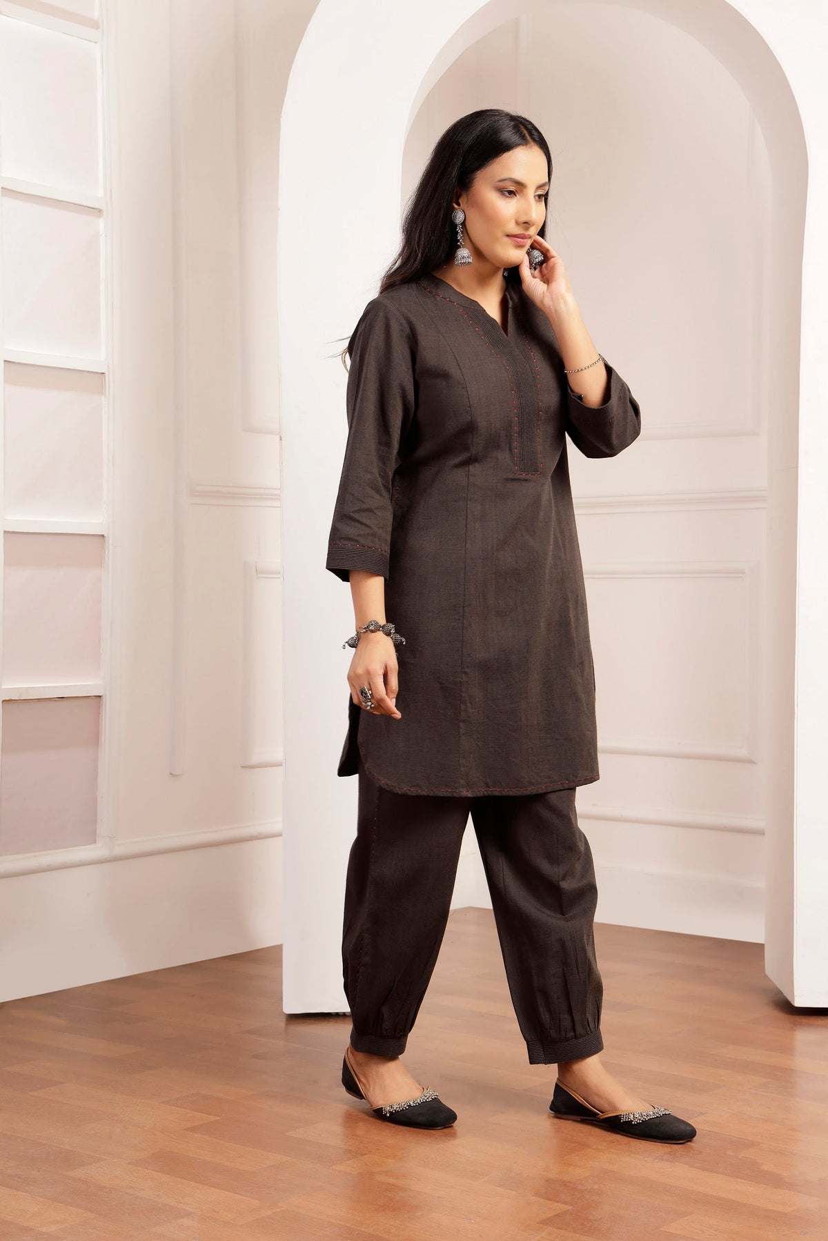 Charcoal Handwoven Cotton Tunic & Salwar Co-ord Set