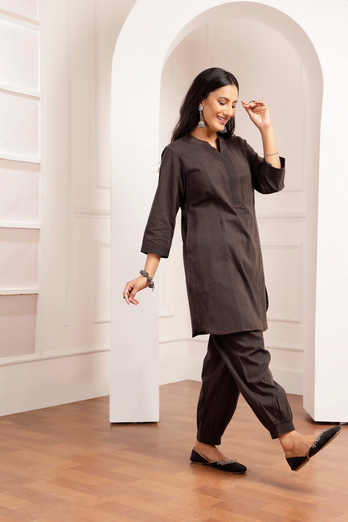 Charcoal Handwoven Cotton Tunic & Salwar Co-ord Set