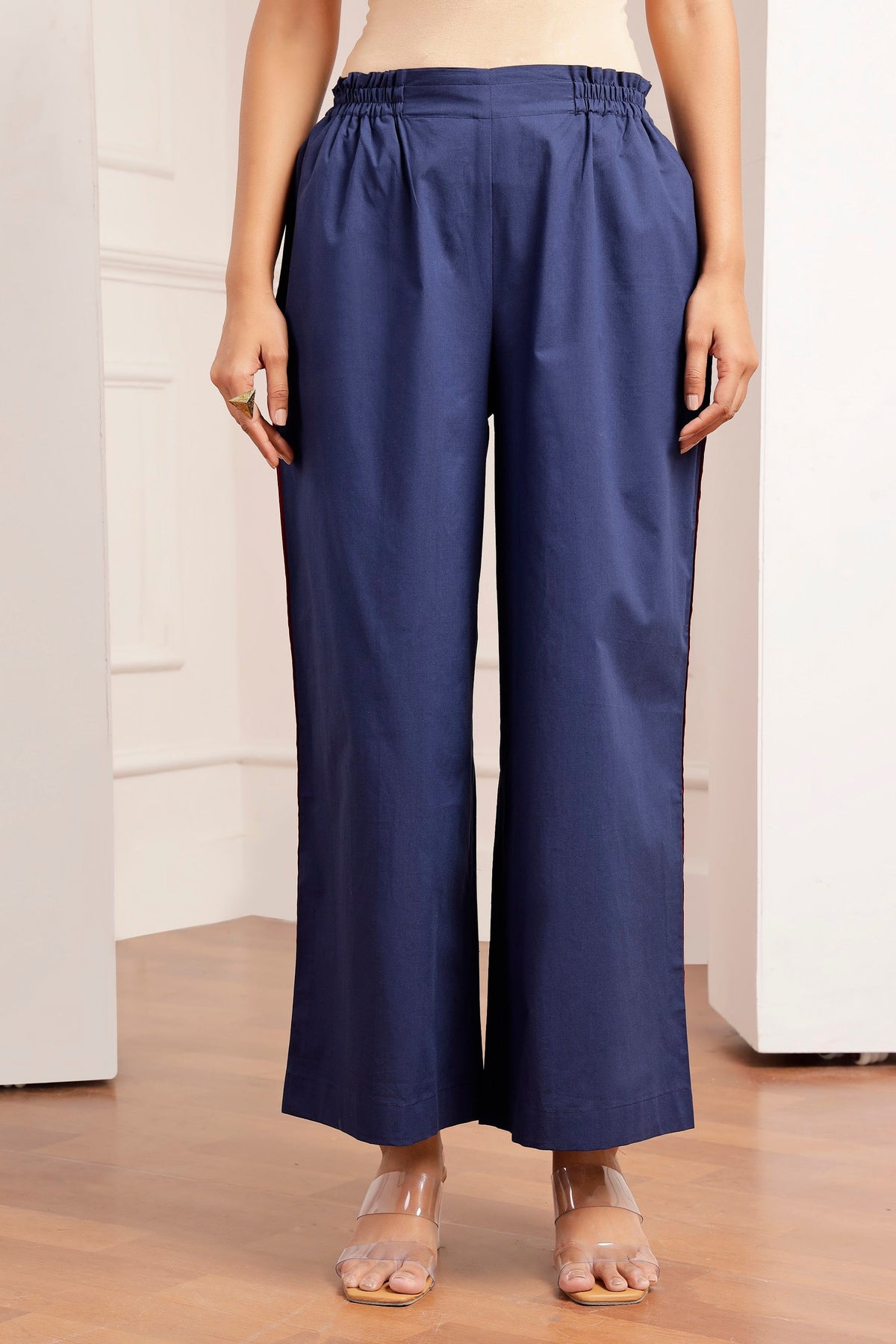 Navy Poplin Shirt Tunic & Wide-Leg Pants Set
