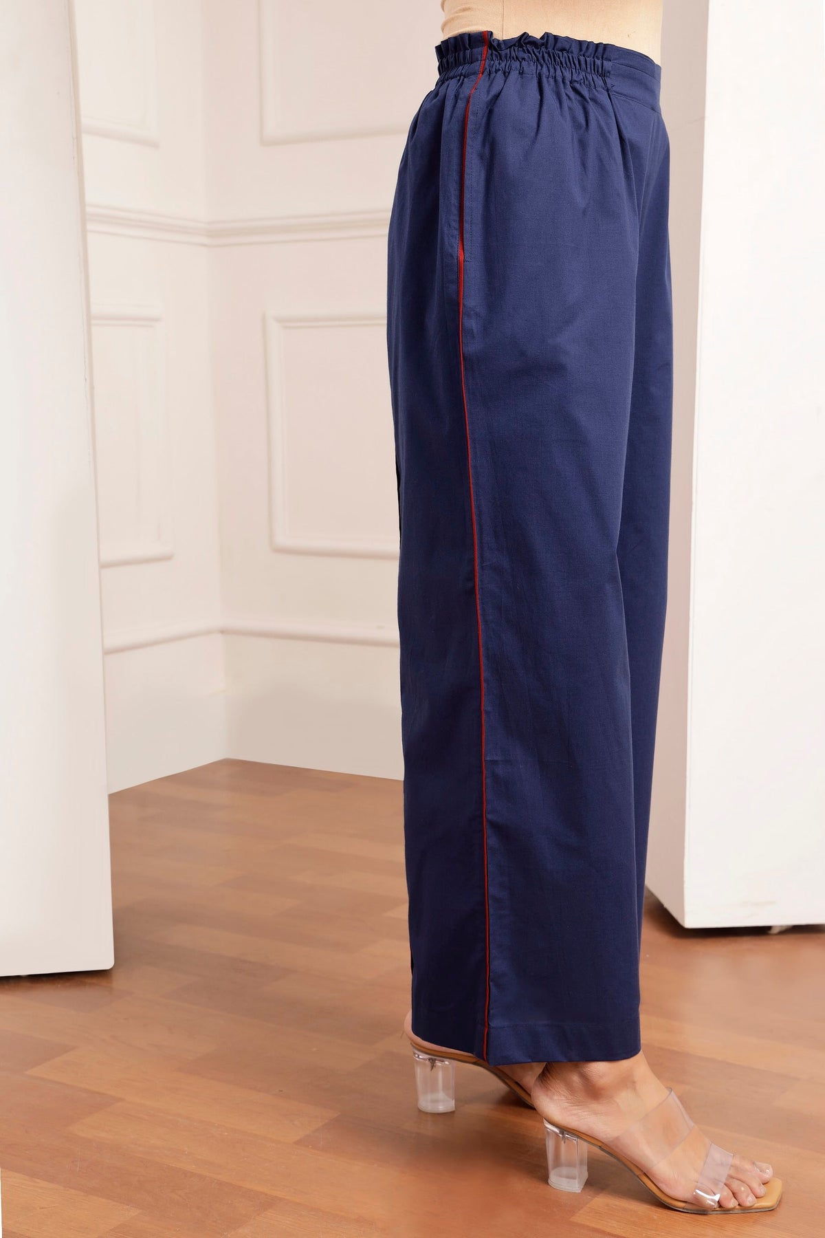 Navy Poplin Shirt Tunic & Wide-Leg Pants Set