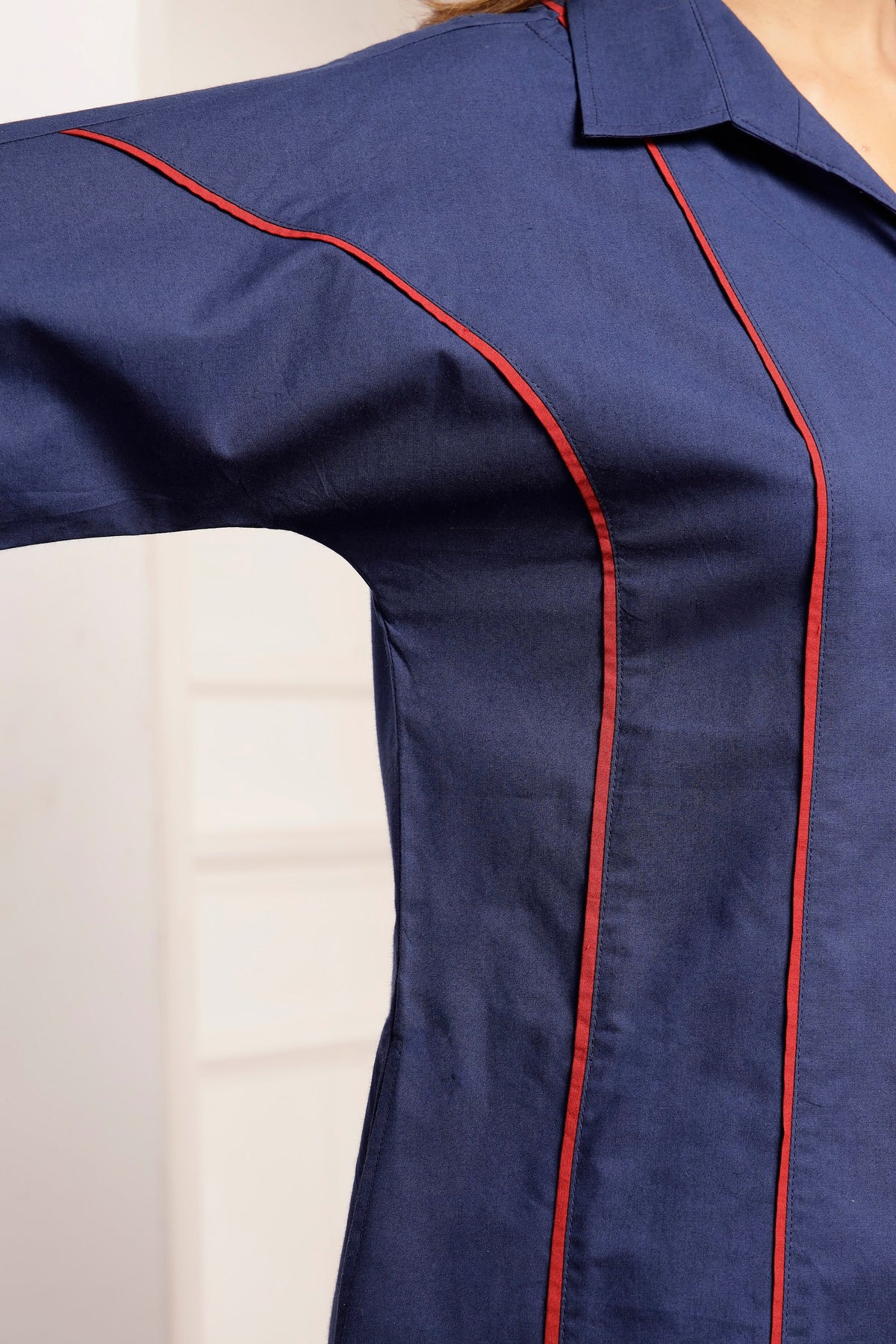 Navy Poplin Shirt Tunic & Wide-Leg Pants Set