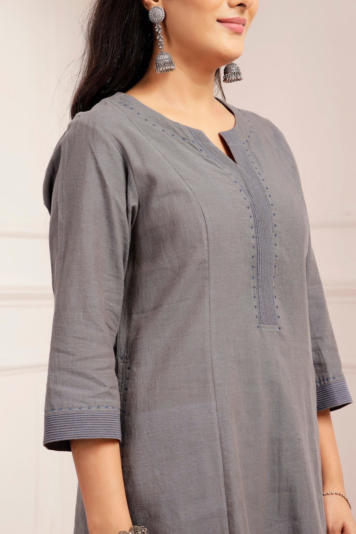 Mid-Grey Handwoven Cotton Tunic & Salwar Co-ord Set