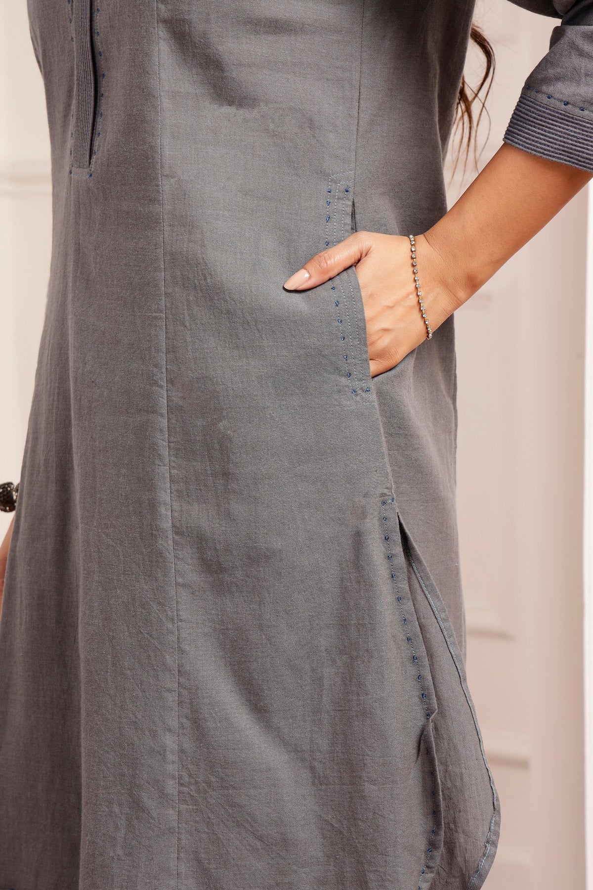 Mid-Grey Handwoven Cotton Tunic & Salwar Co-ord Set