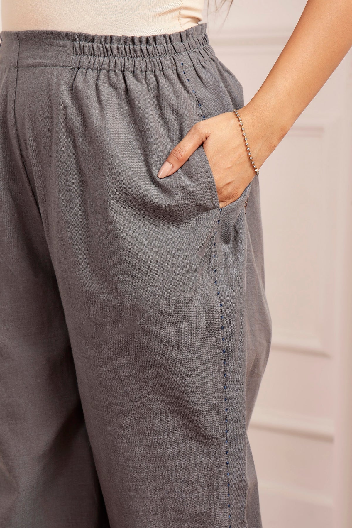 Mid-Grey Handwoven Cotton Tunic & Salwar Co-ord Set