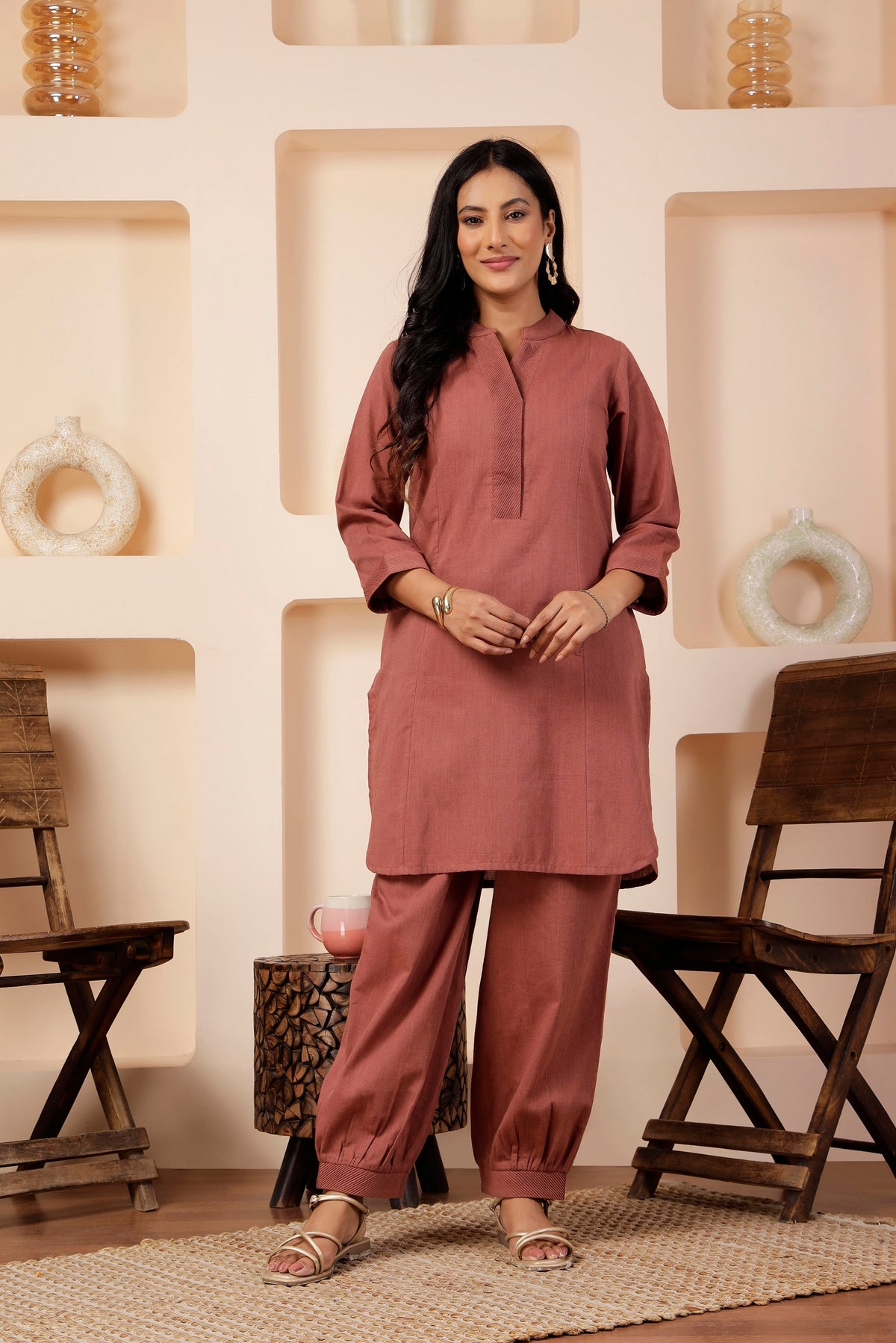 Rosewood Shot Cotton Tunic & Salwar Pant Set