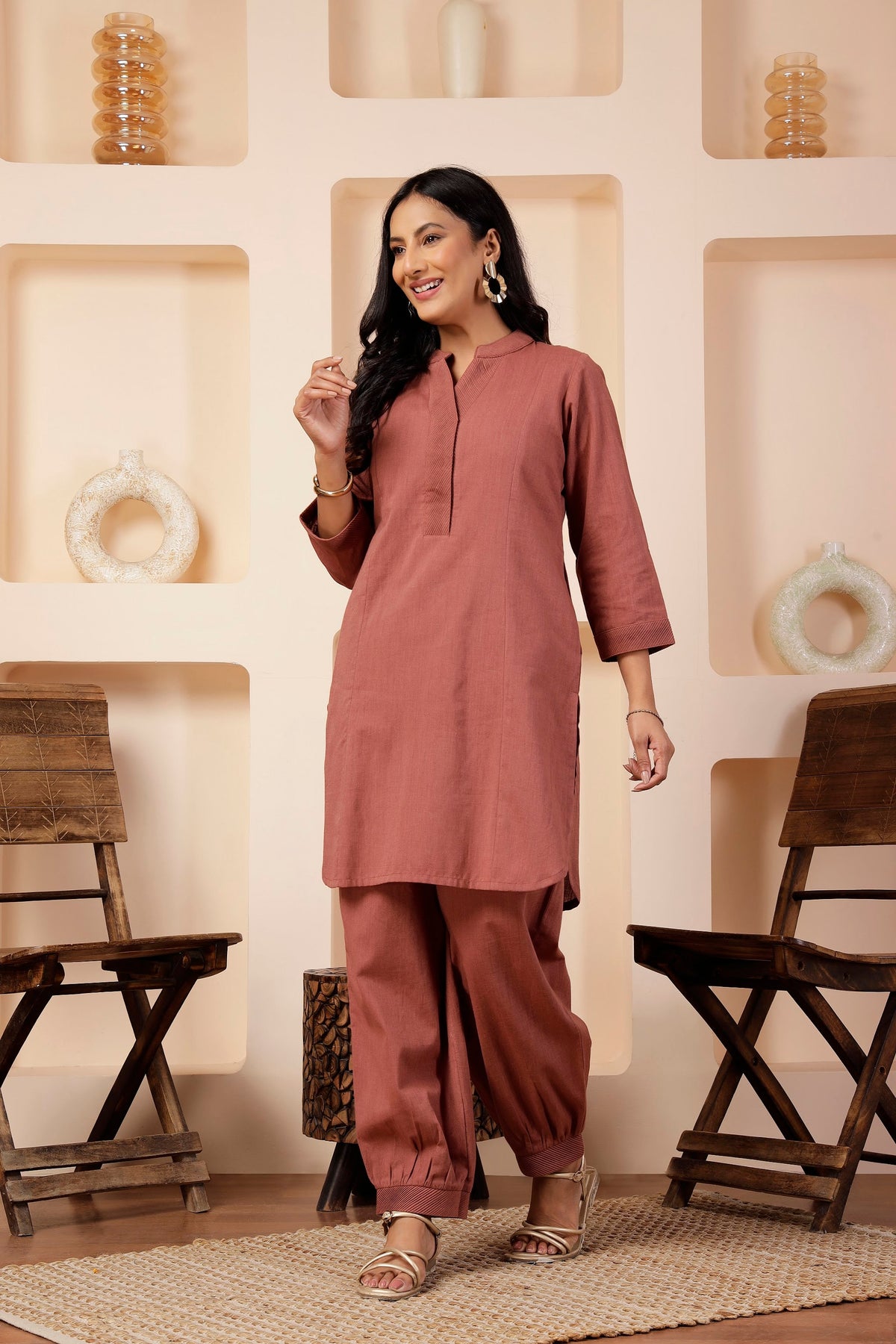 Rosewood Shot Cotton Tunic & Salwar Pant Set