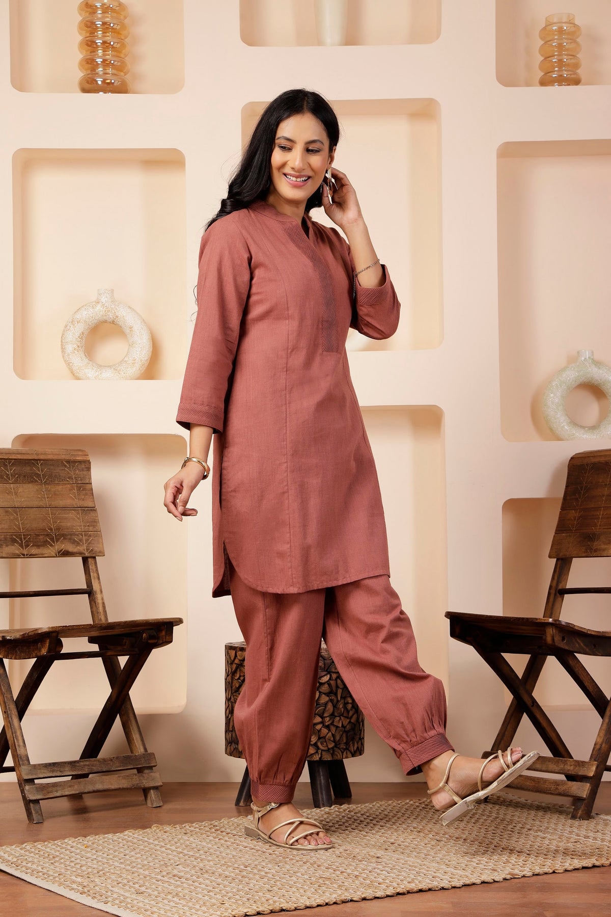 Rosewood Shot Cotton Tunic & Salwar Pant Set