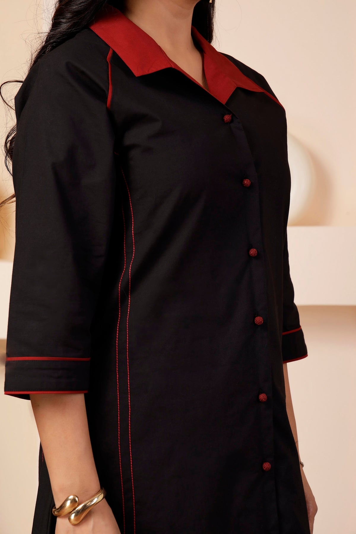 Onyx Black Poplin A-Line Front-Open Dress