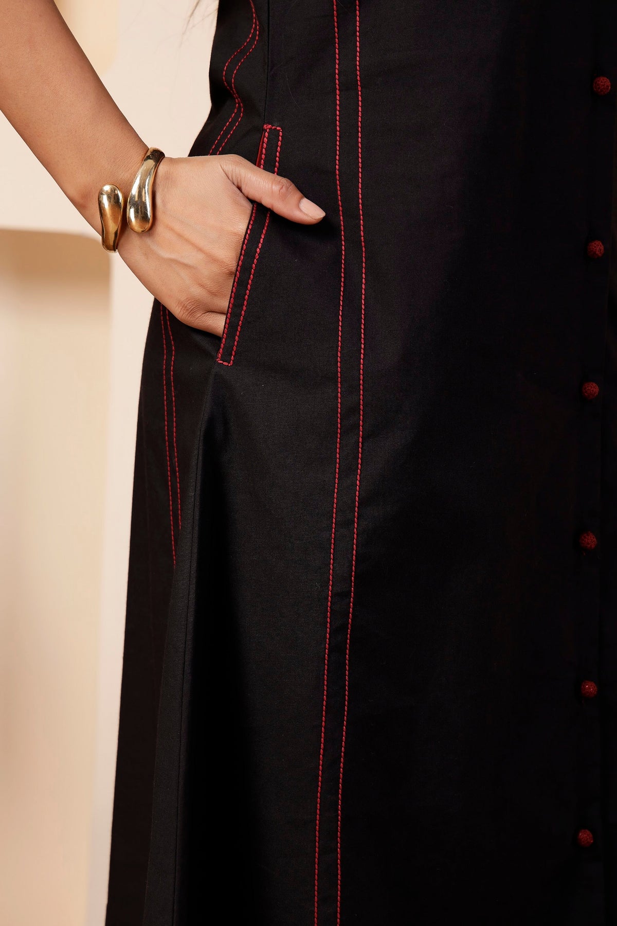Onyx Black Poplin A-Line Front-Open Dress