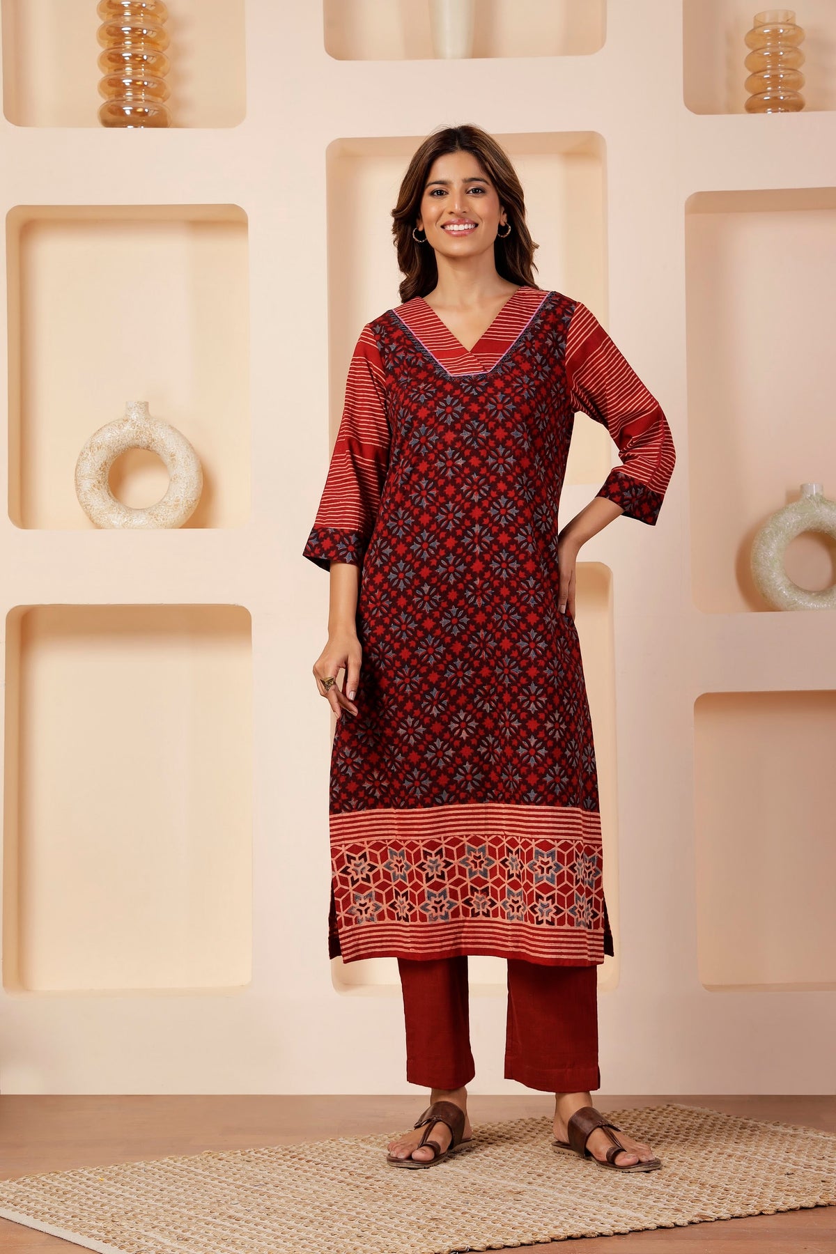 Heritage Vegetable-Dyed Cotton Placement Kurta