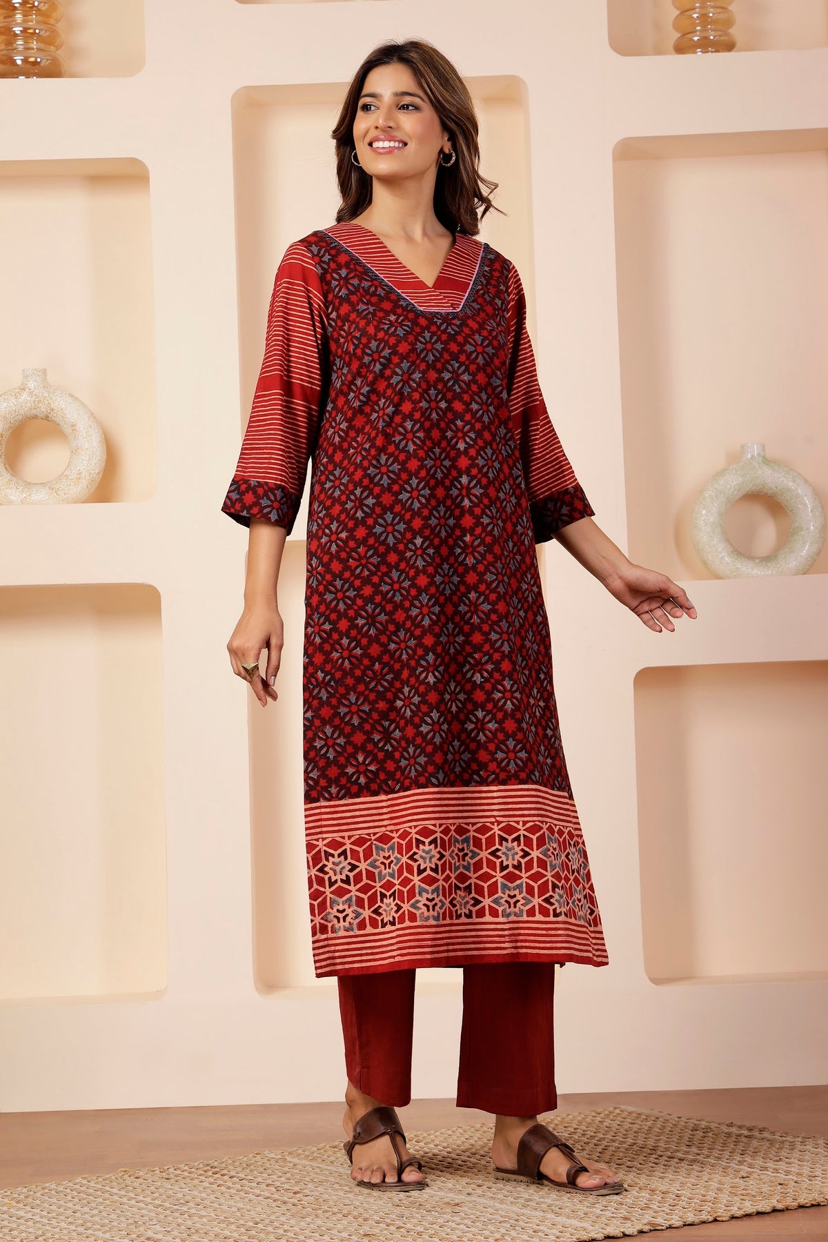 Heritage Ajrakh Placement Print 3-Piece Salwar Suit Set
