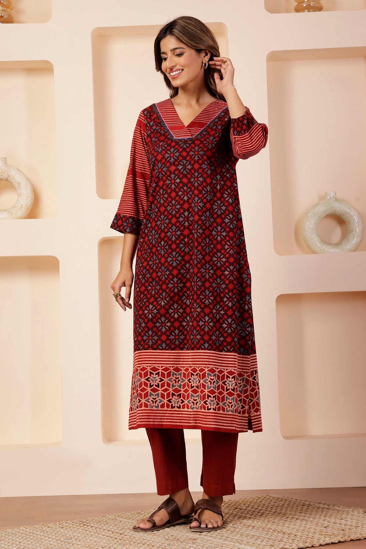 Heritage Ajrakh Placement Print 3-Piece Salwar Suit Set
