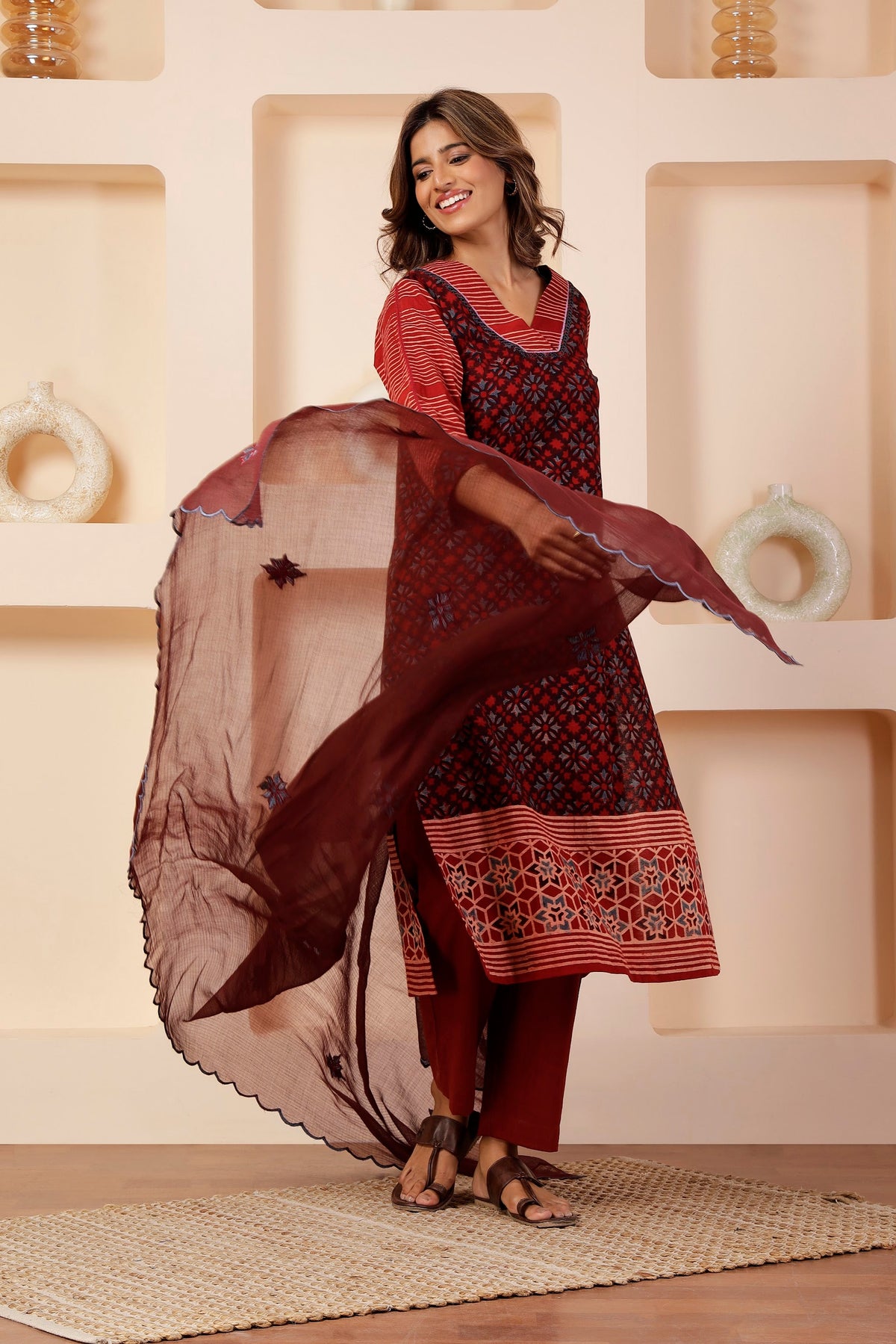 Heritage Ajrakh Placement Print 3-Piece Salwar Suit Set