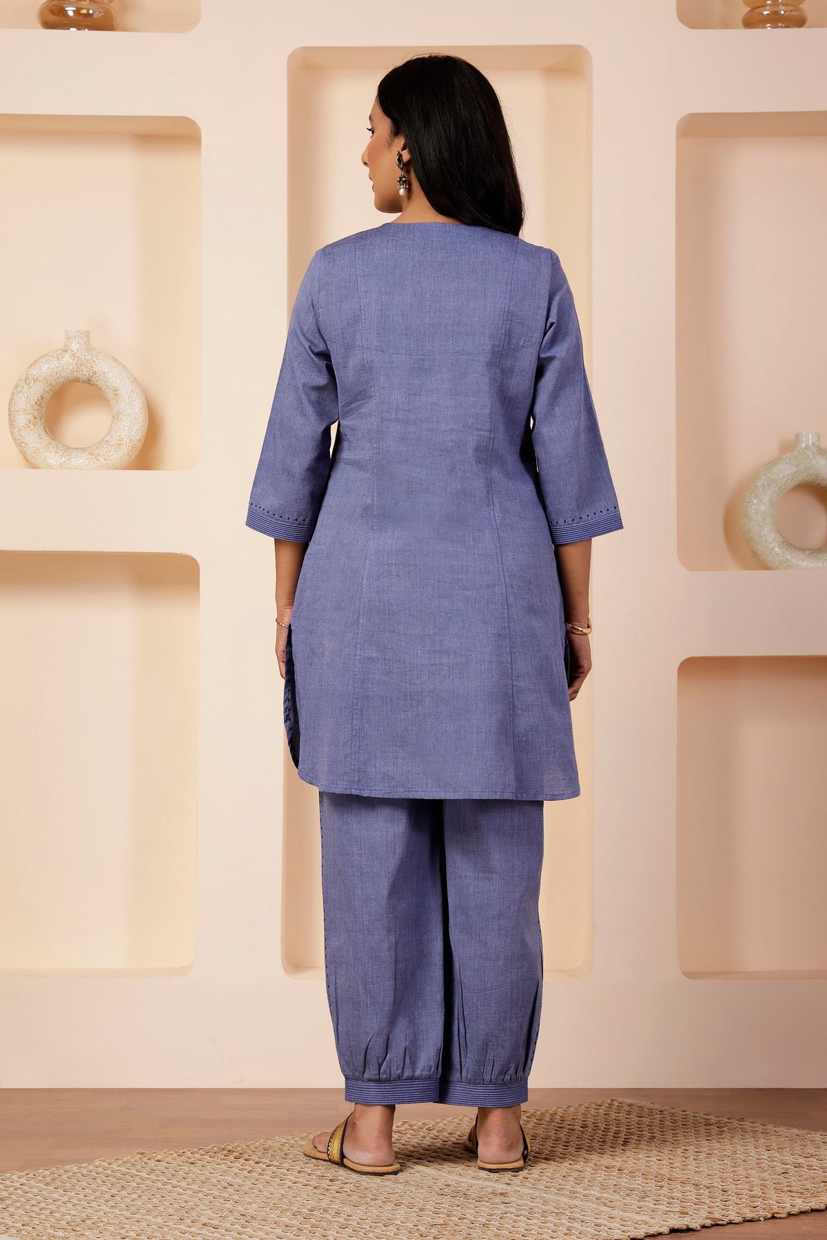 Lavender Blue Shot Cotton Tunic & Salwar Pant Set