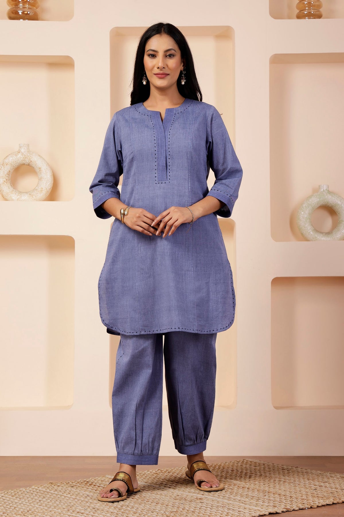 Lavender Blue Shot Cotton Tunic & Salwar Pant Set