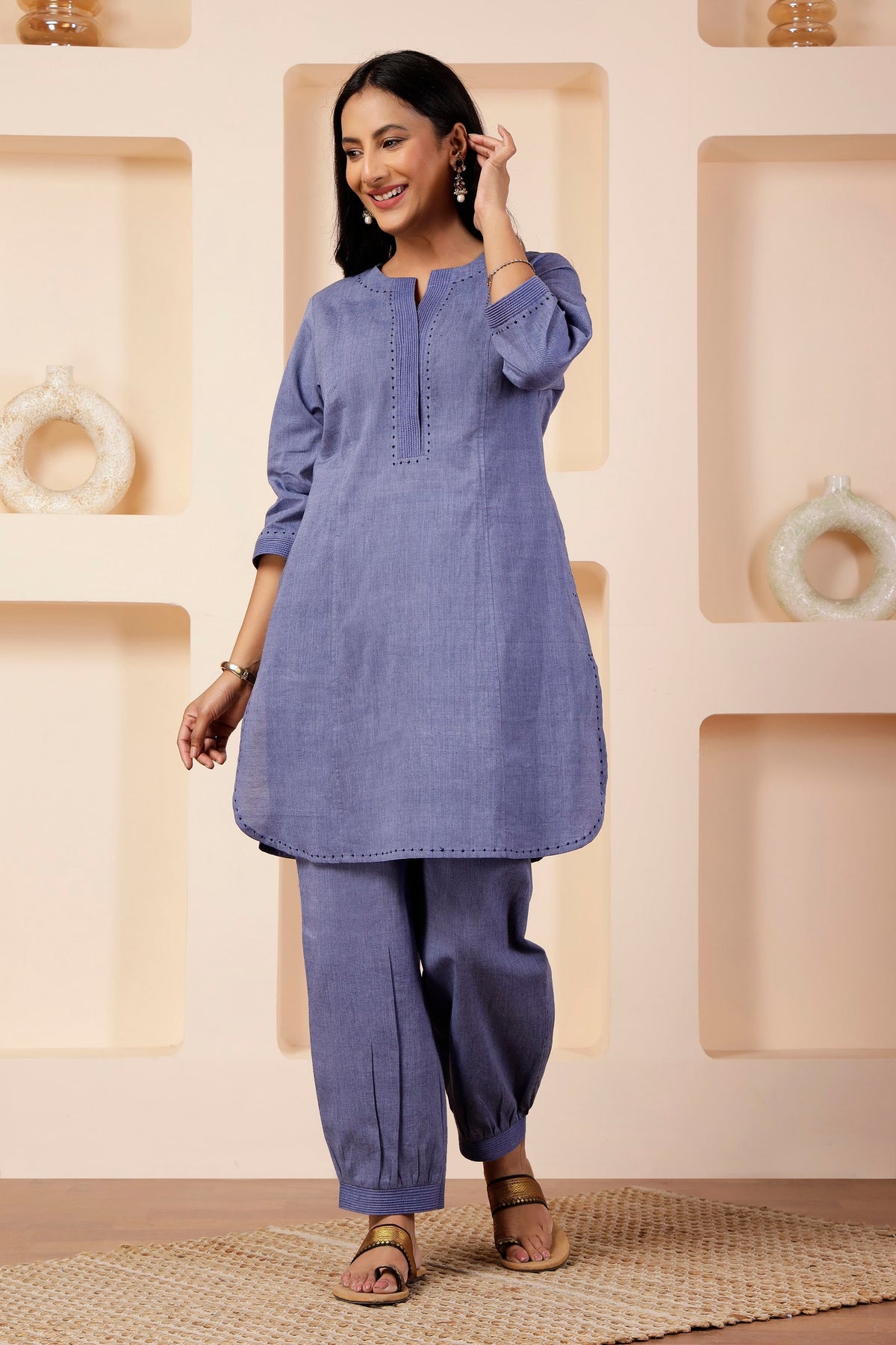 Lavender Blue Shot Cotton Tunic & Salwar Pant Set