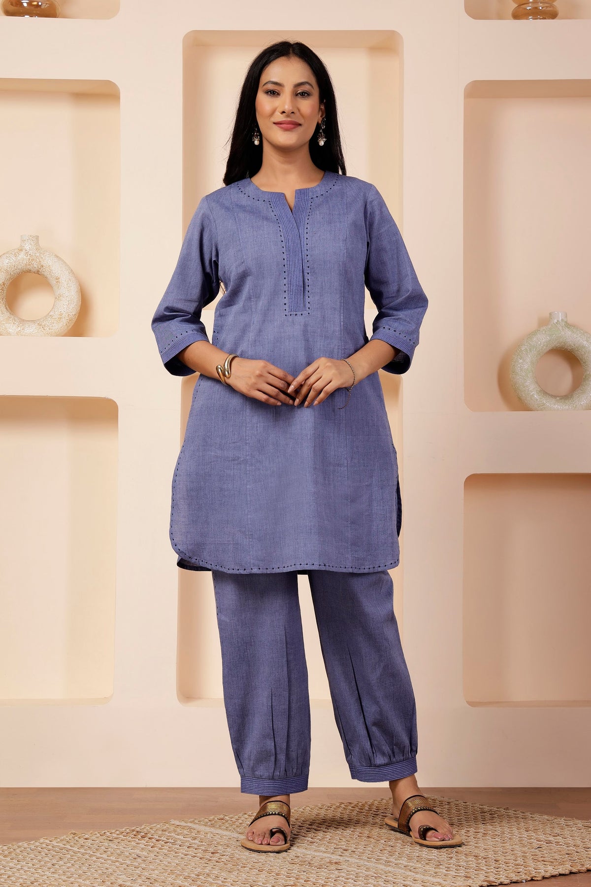 Lavender Blue Shot Cotton Tunic & Salwar Pant Set