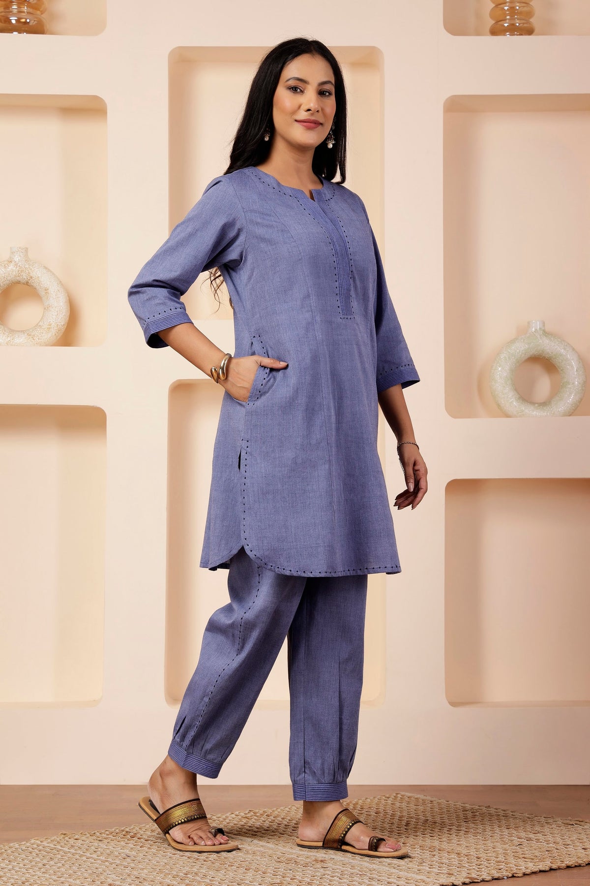 Lavender Blue Shot Cotton Tunic & Salwar Pant Set