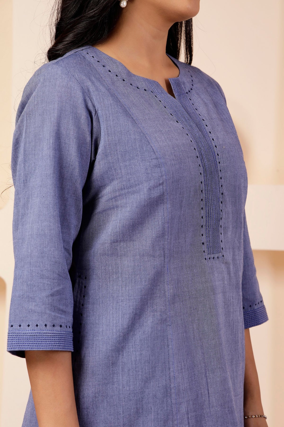 Lavender Blue Shot Cotton Tunic & Salwar Pant Set