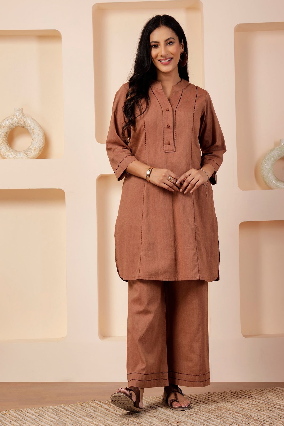 Chestnut Khadi Handwoven Shot Cotton Co-ord Set