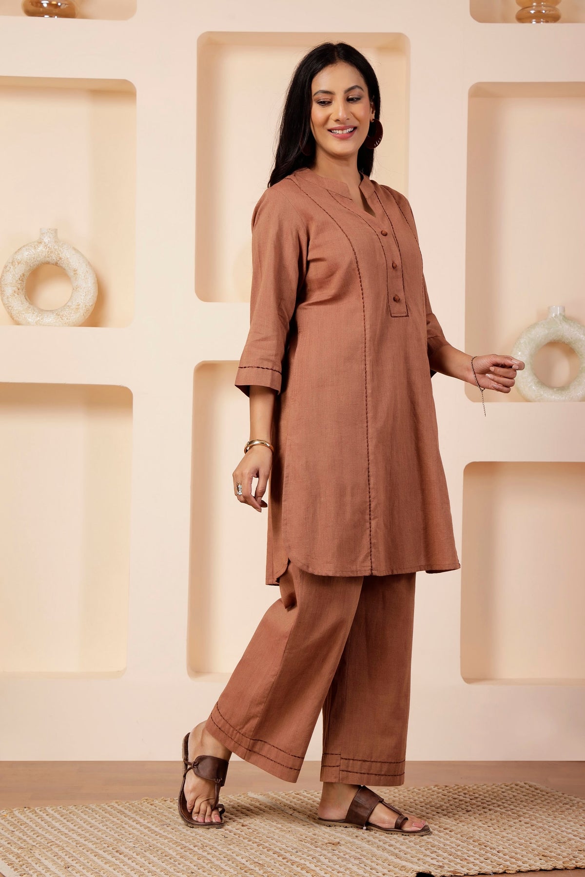 Chestnut Khadi Handwoven Shot Cotton Co-ord Set