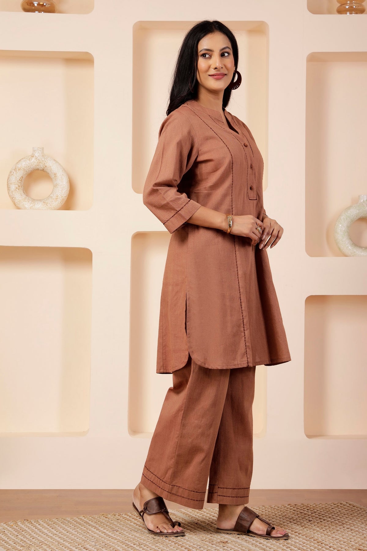 Chestnut Khadi Handwoven Shot Cotton Co-ord Set