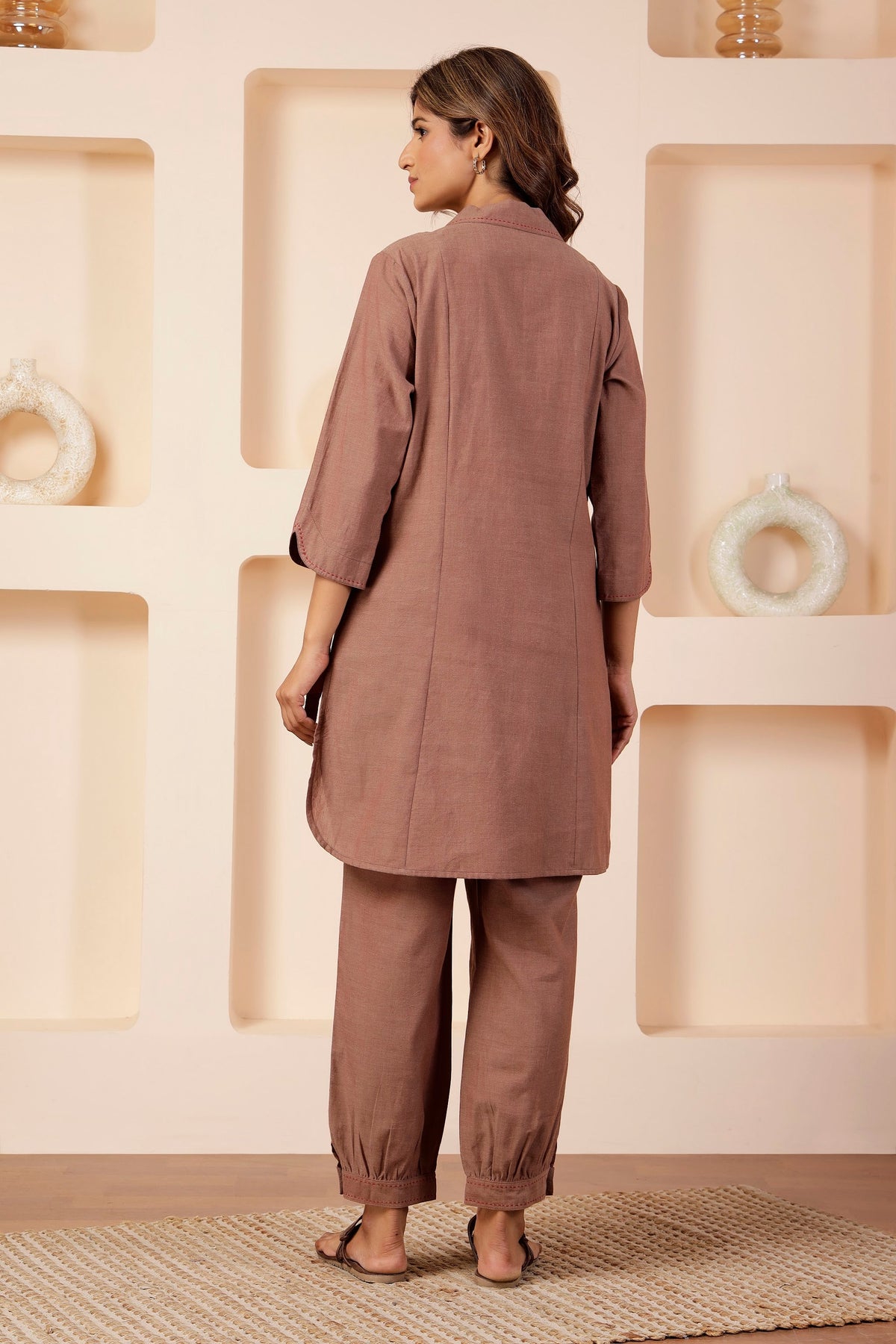 Rosewood Khadi Handwoven Notched Collar Co-ord Set