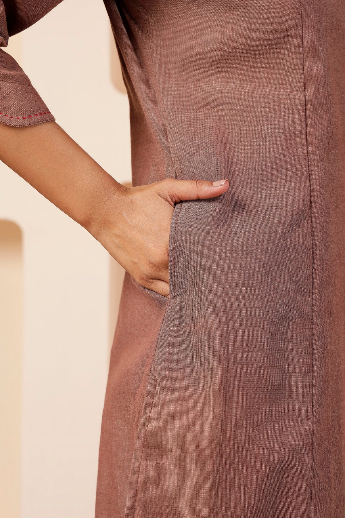 Rosewood Khadi Handwoven Notched Collar Co-ord Set
