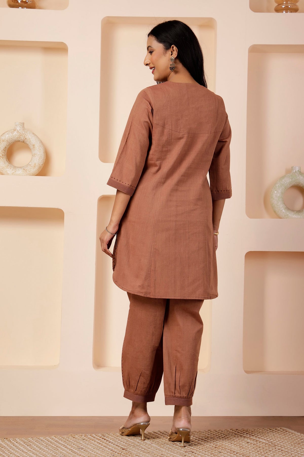 Taupe Handwoven Khadi Cotton Salwar Co-ord Set