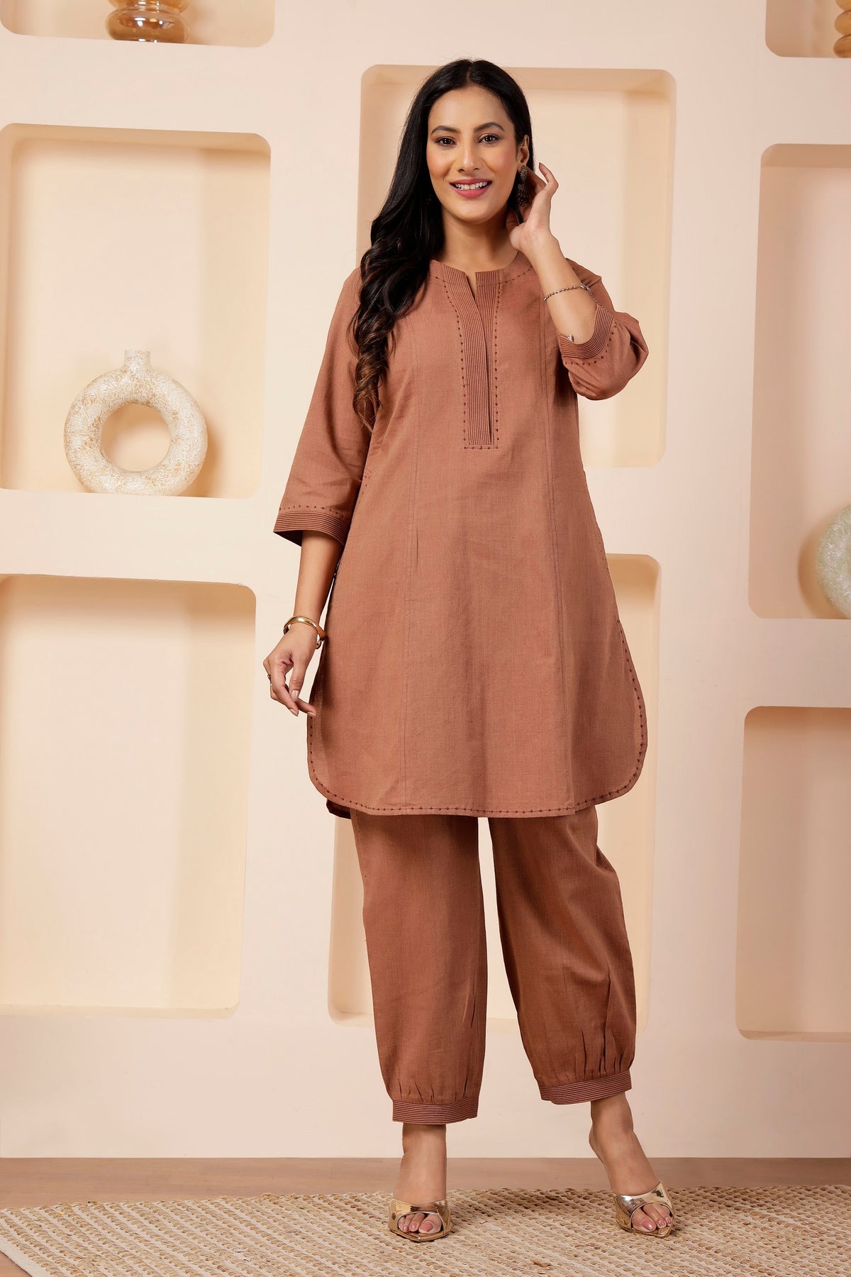 Taupe Handwoven Khadi Cotton Salwar Co-ord Set