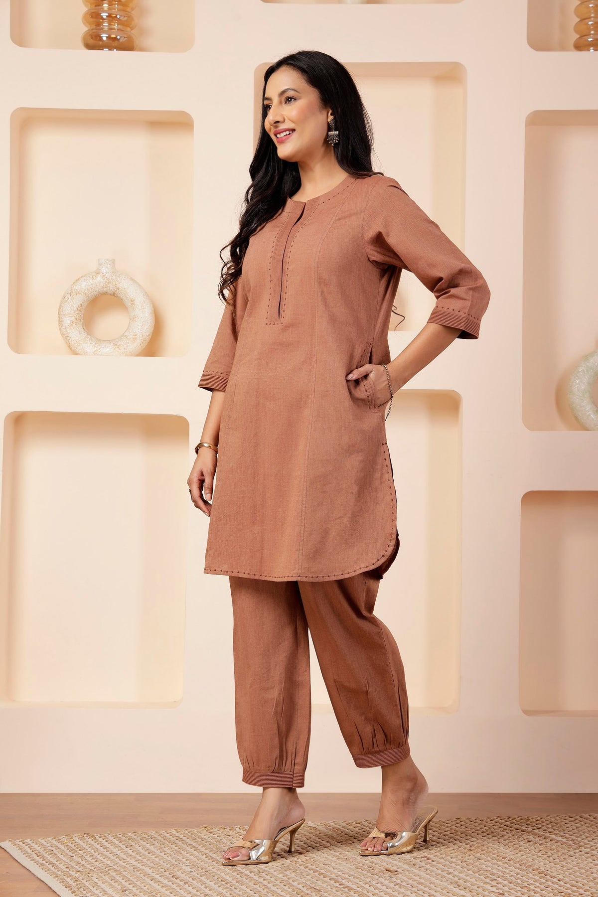 Taupe Handwoven Khadi Cotton Salwar Co-ord Set