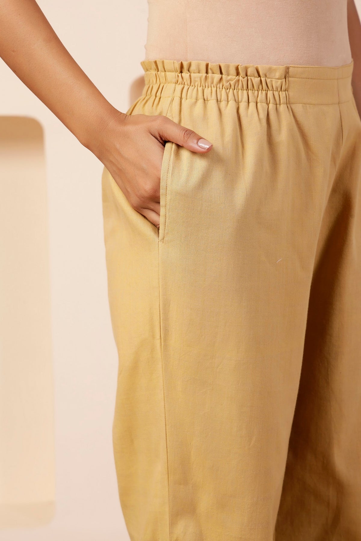 Butter Beige Handwoven Cotton Notched Collar Co-ord Set