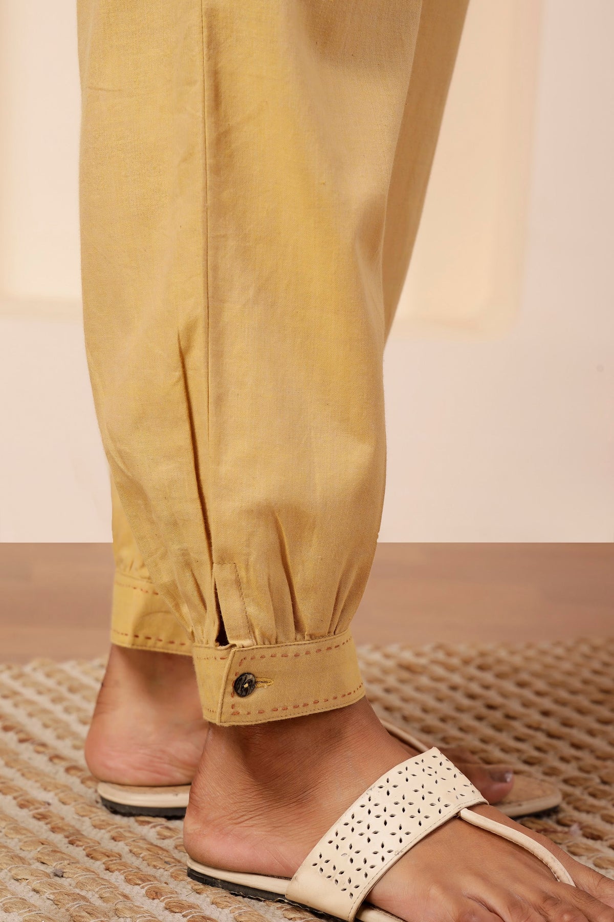 Butter Beige Handwoven Cotton Notched Collar Co-ord Set