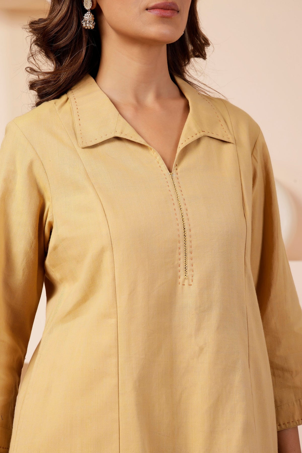 Butter Beige Handwoven Cotton Notched Collar Co-ord Set