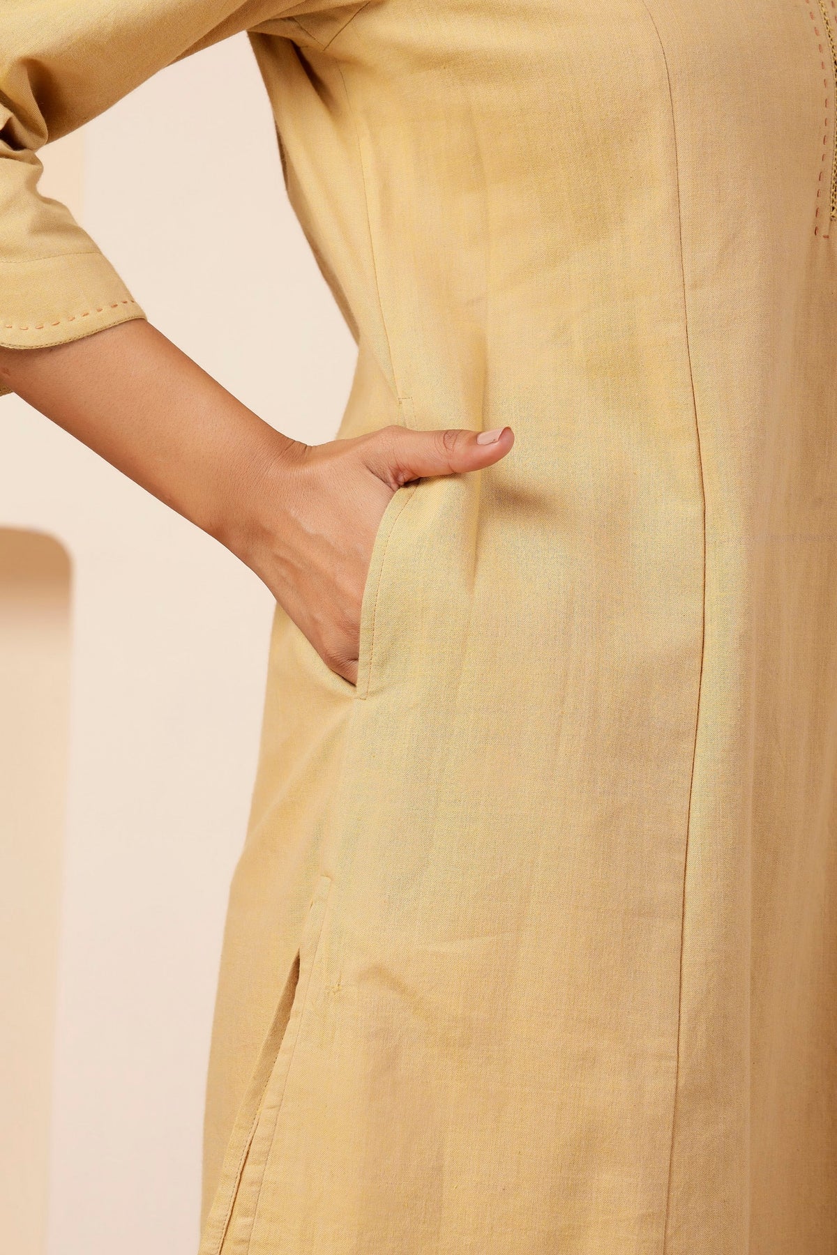 Butter Beige Handwoven Cotton Notched Collar Co-ord Set