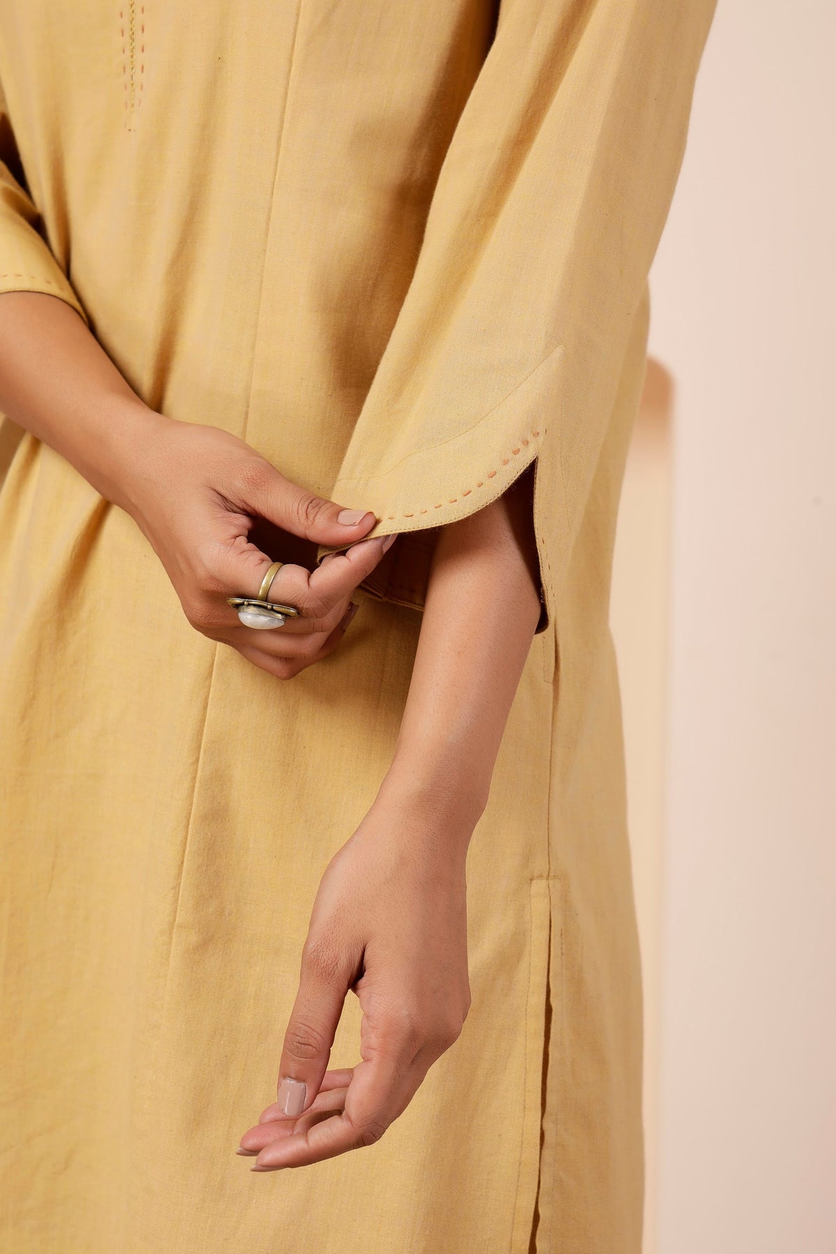 Butter Beige Handwoven Cotton Notched Collar Co-ord Set