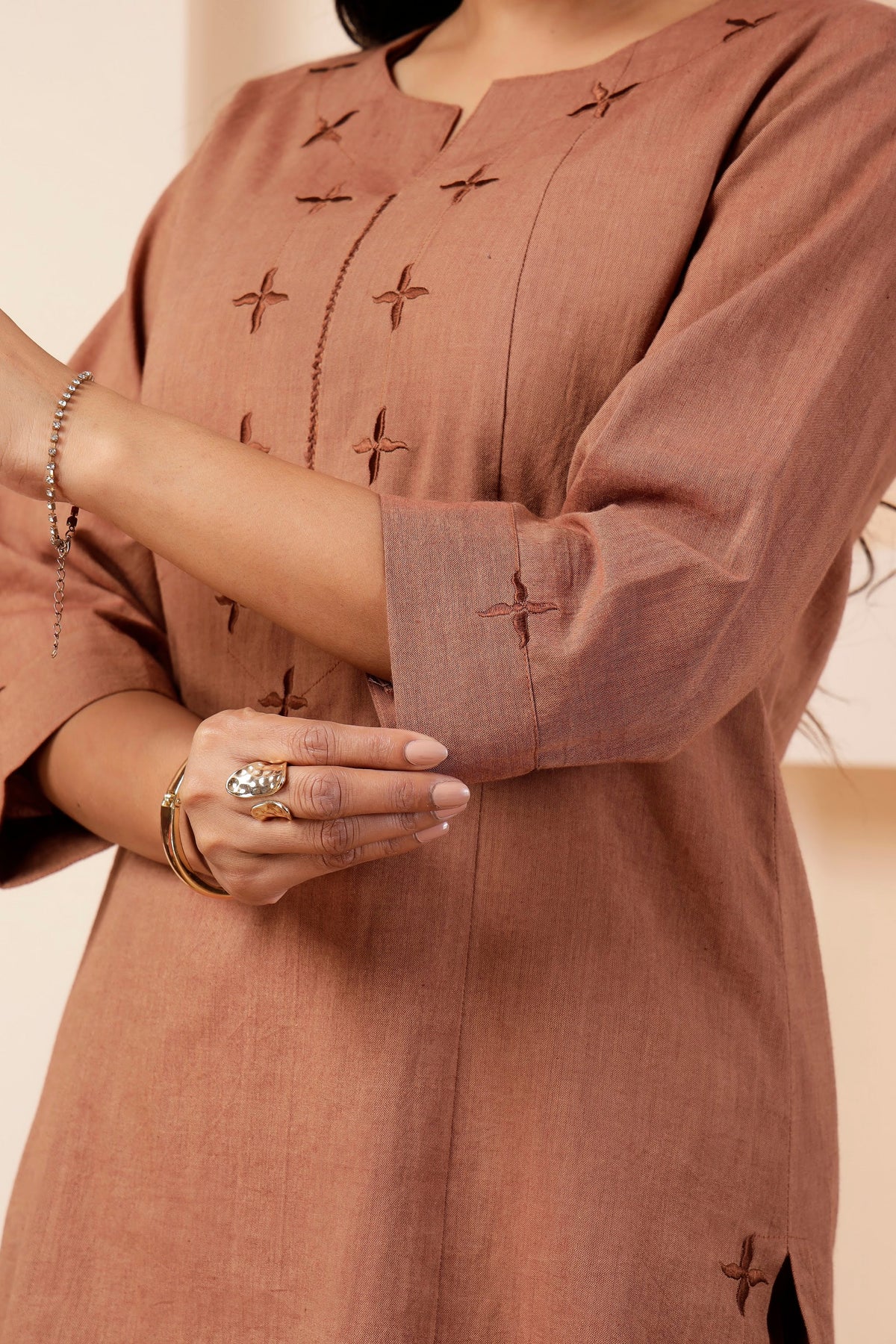 Clay brown Handwoven Cotton Short Tunic Co-ord Set