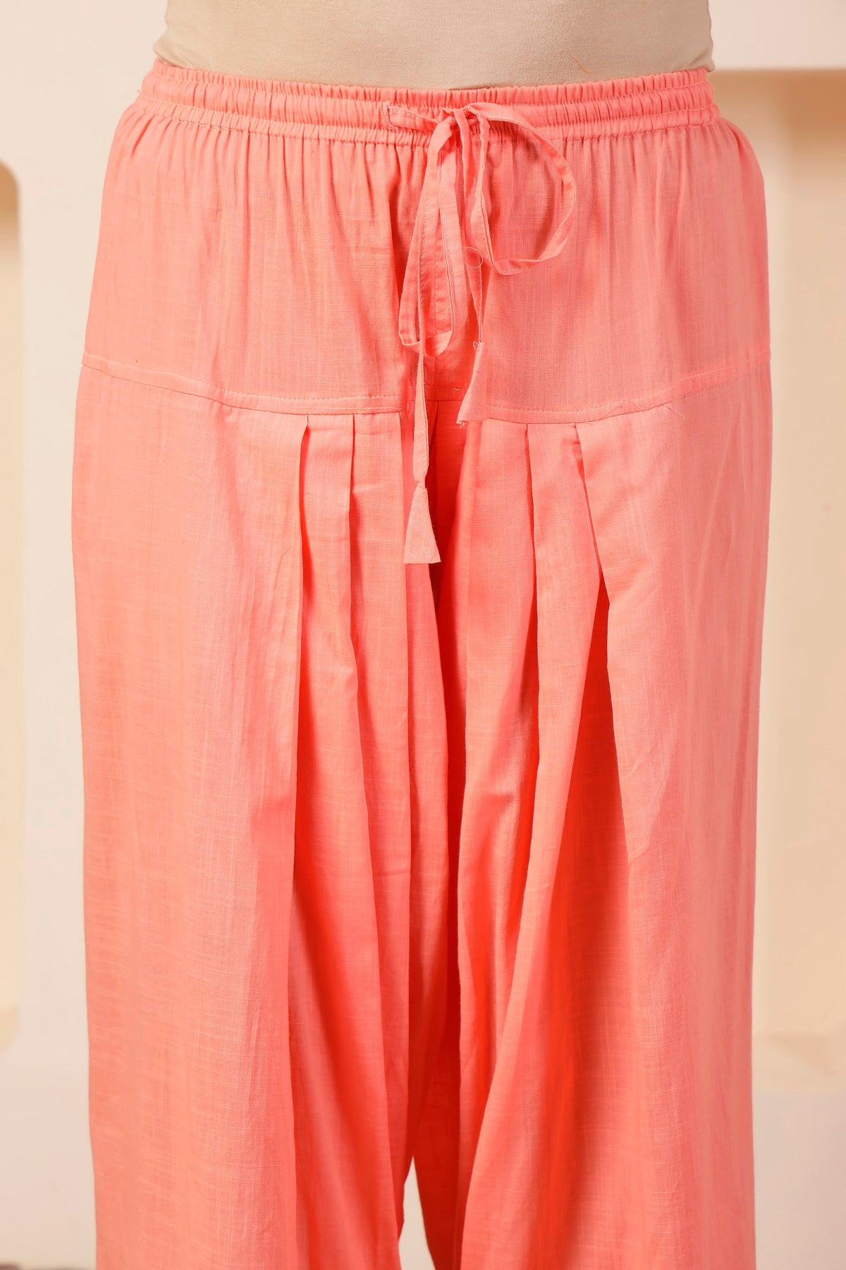 Coral Peach Pintuck Muslin Farshi Salwar Co-ord Set