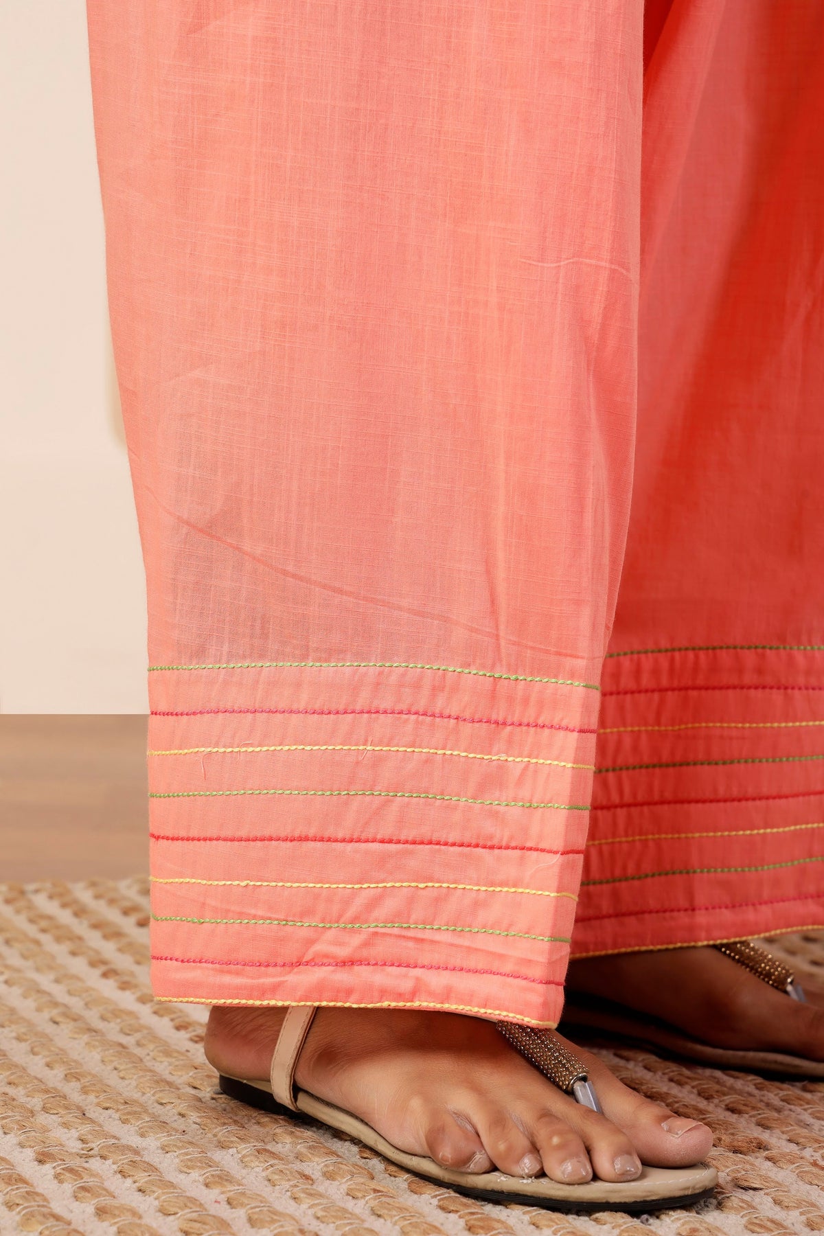 Coral Peach Pintuck Muslin Farshi Salwar Co-ord Set