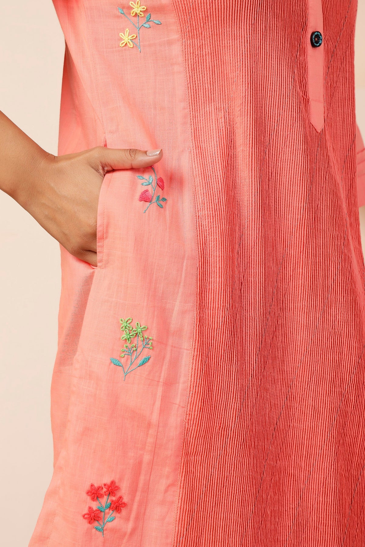 Coral Peach Pintuck Muslin Farshi Salwar Co-ord Set