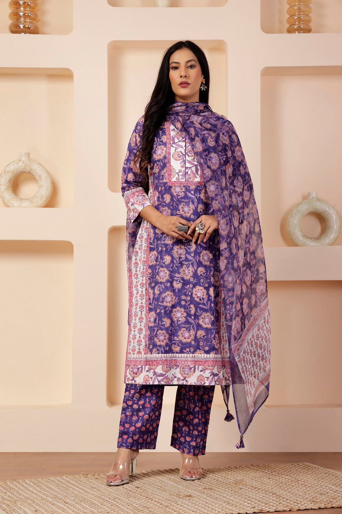 Hand-Block Printed Kota Doria Accent Dupatta