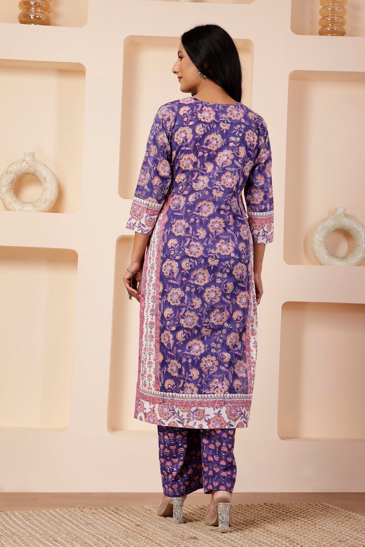 Royal Violet Hand-Block Print Placement Kurta