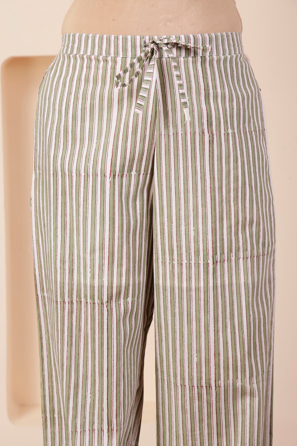 Sage Green Striped Smart-Casual salwar Pant