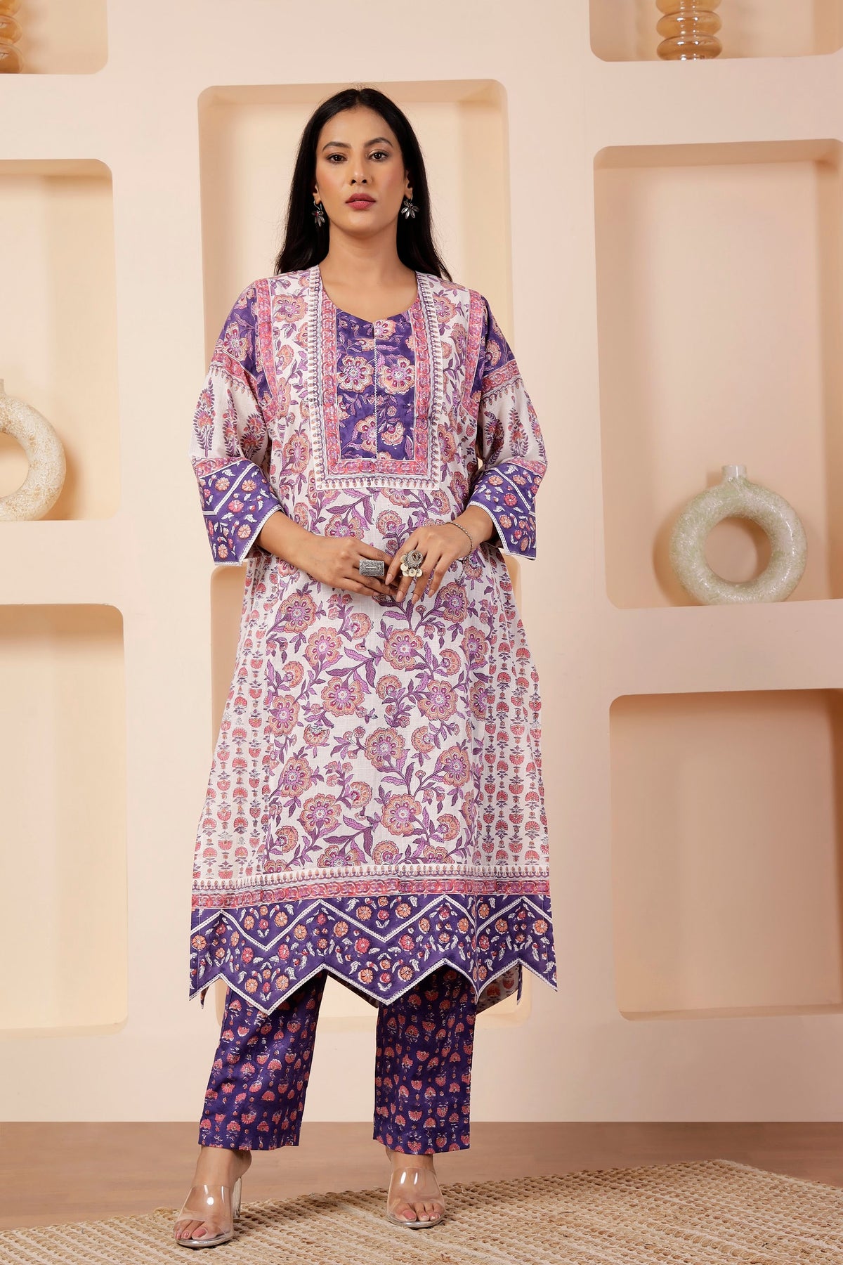 Orchid Heritage Multi-Print Kurta Set with Kota Dupatta
