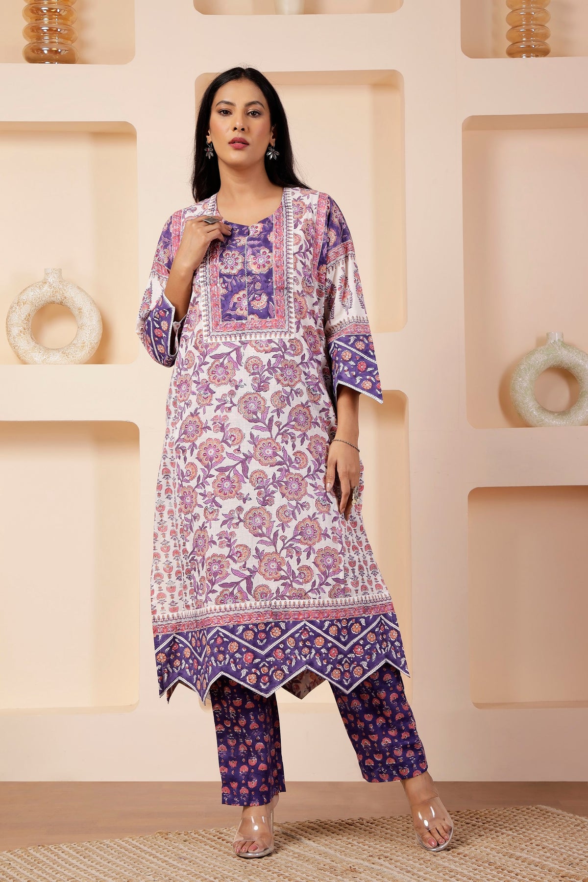 Orchid Blossom Jaipur Hand-Block Print Midi Kurta