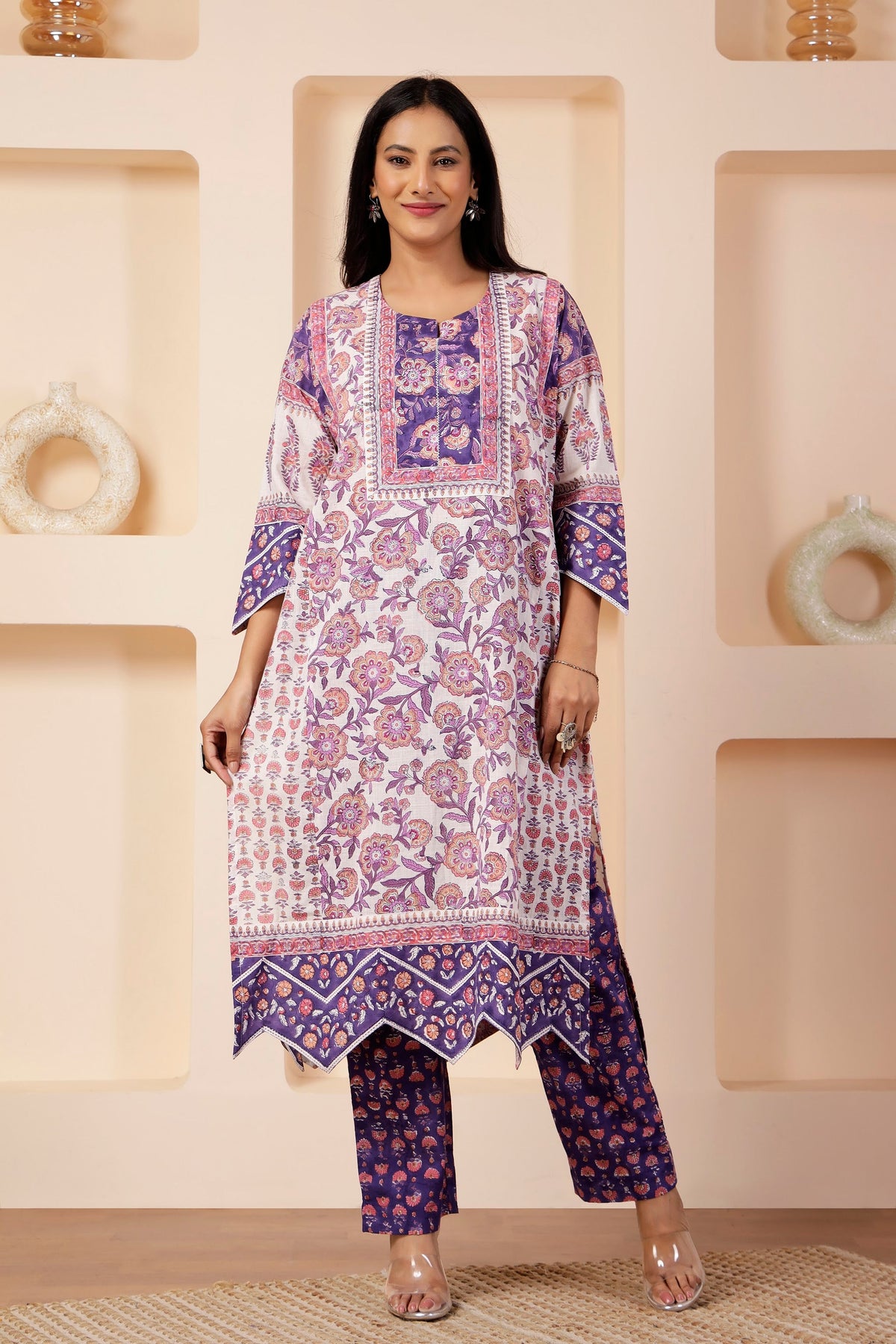 Orchid Heritage Multi-Print Kurta Set with Kota Dupatta