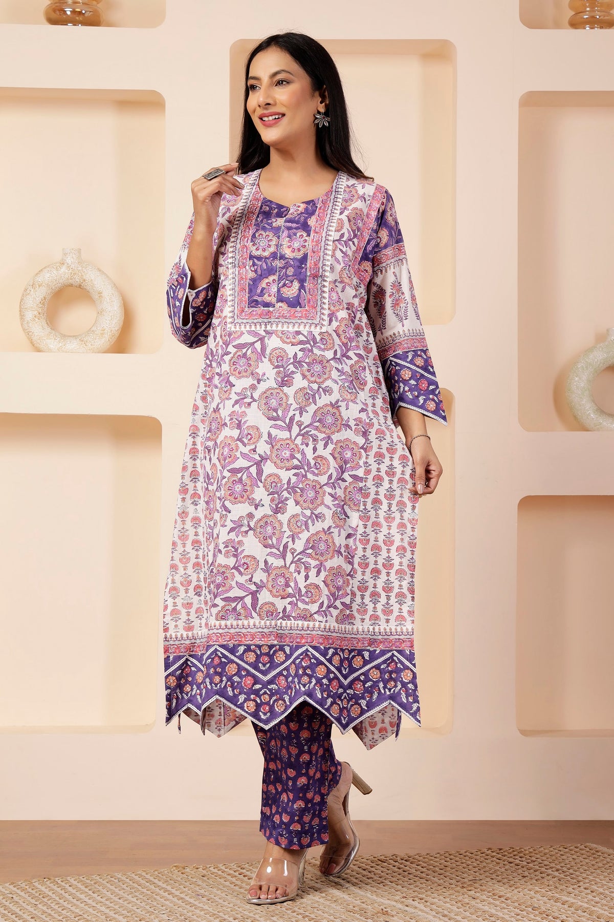 Orchid Heritage Multi-Print Kurta Set with Kota Dupatta