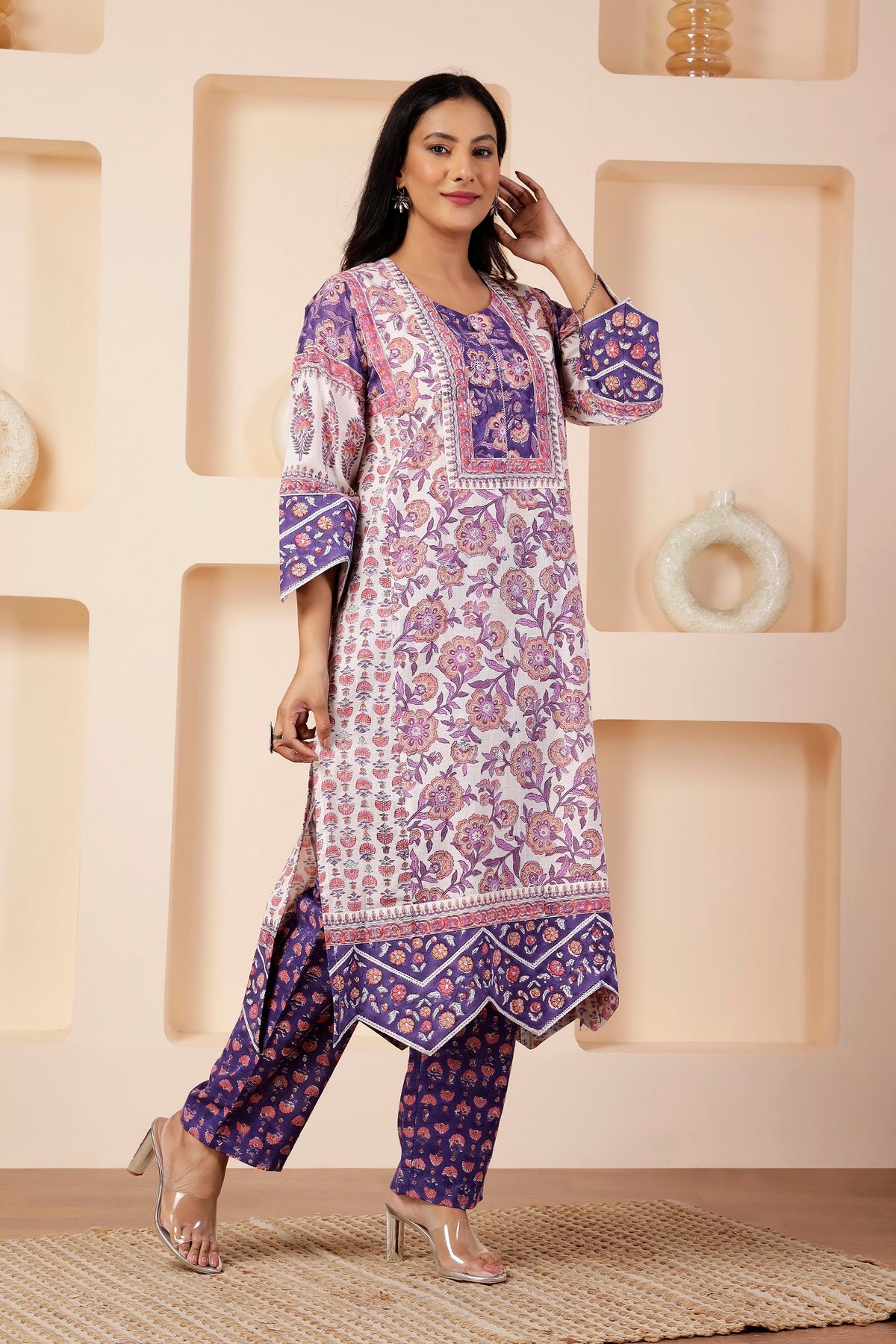 Orchid Heritage Multi-Print Kurta Set with Kota Dupatta