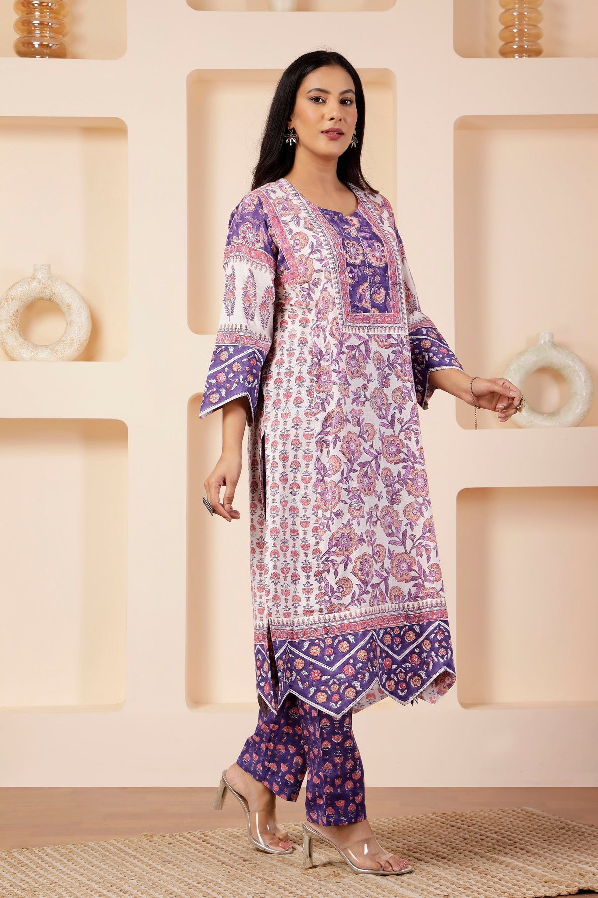 Orchid Blossom Jaipur Hand-Block Print Midi Kurta